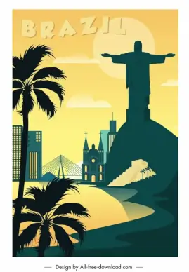 brazil advertising poster template silhouette scenic symbols outline 