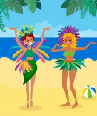 brazil background female dancer beach icons cartoon design