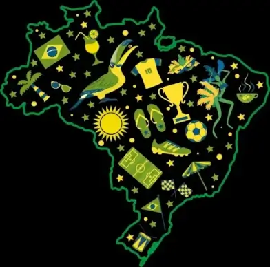 brazil background green yellow map symbols decor