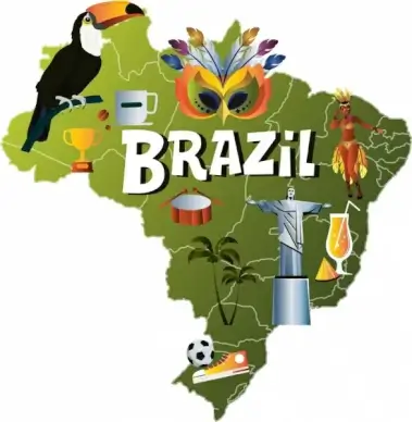 brazil background map parrot mask statue football icons