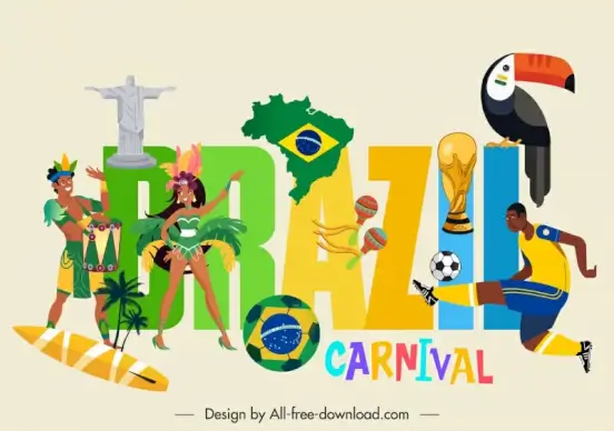 brazil design elements colorful country symbols outline 