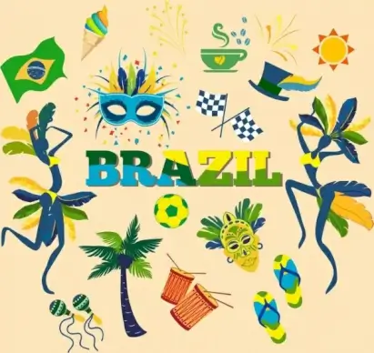 brazil design elements colorful national icons