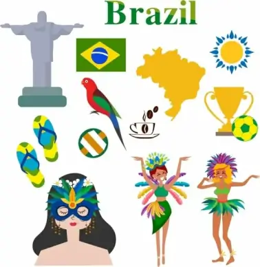 brazil design elements colorful symbols icons