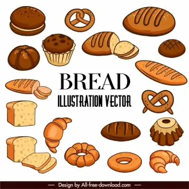 bread cakes icons brown classic handdrawn sketch