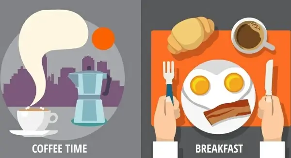 breakfast and coffee time design with colored symbols