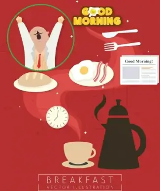 breakfast design elements various colored symbols