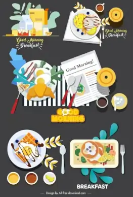 breakfast icons colorful classical flat sketch