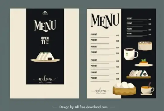 breakfast menu template elegant black white classical decor