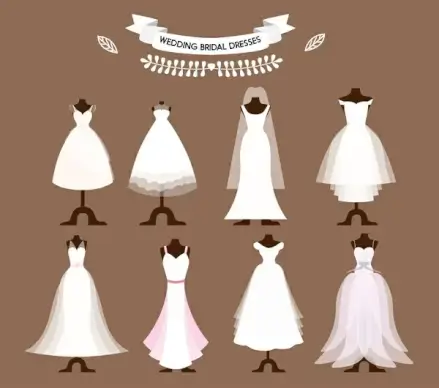 bridal dresses collection vector illustrations with different styles