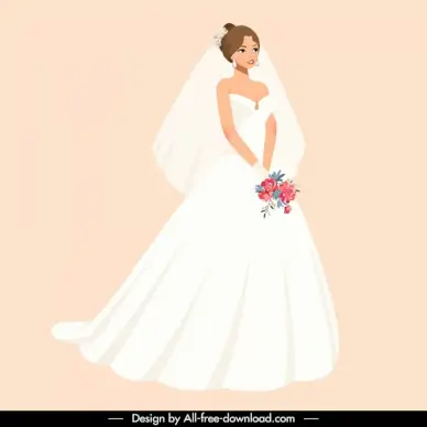 bride dress design elements elegant lady cartoon 