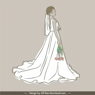 bride dress design elements elegant silhouette handdrawn 