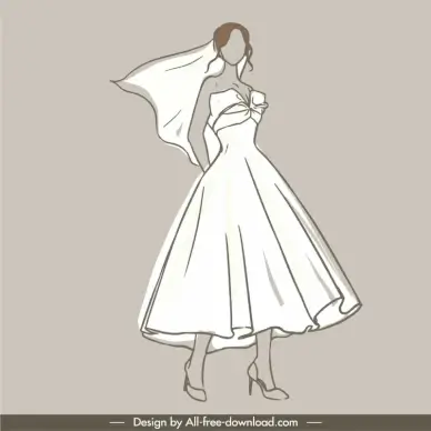 bride fashion design elements handdrawn silhouette  