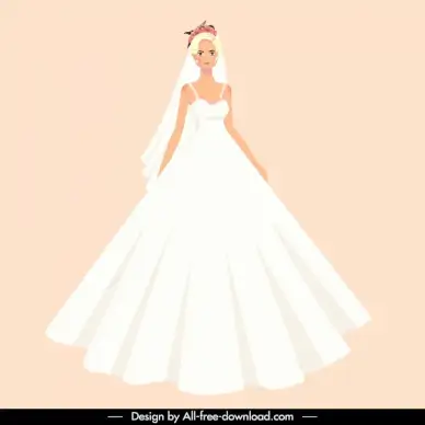 bride wedding dress design elements elegant cartoon 