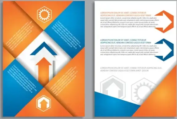 brochure background with colored geometric and arrow design
