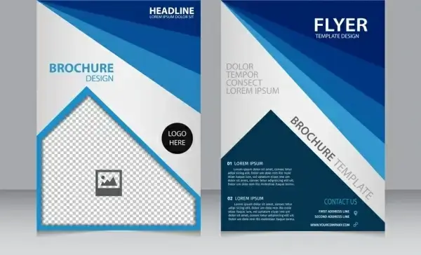 brochure flyer template modern blue curves checkered decoration