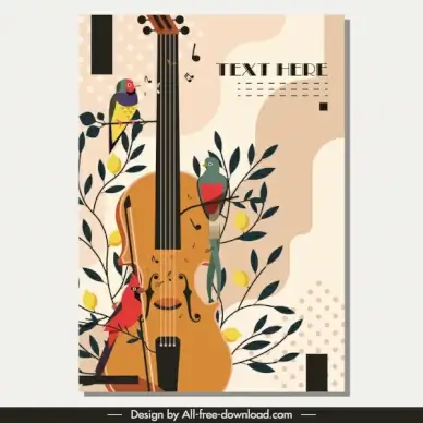brochure template birds flora guitars icons retro design