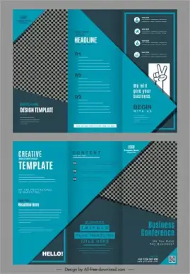 brochure templates trifold design dark blue checkered plain