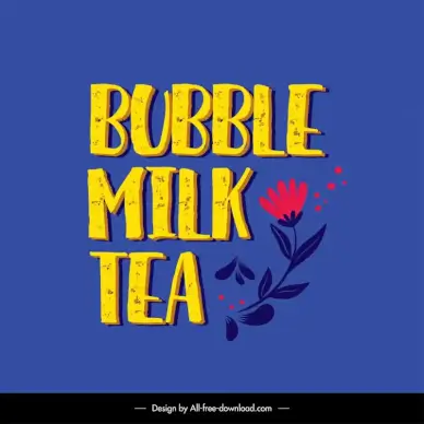 bubble milk tea advertising banner retro texts flowers decor