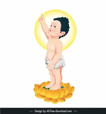 buddha birth design elements cute cartoon kid