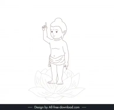 buddha birth design elements handdrawn cartoon outline 