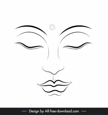 buddha face icon flat handdrawn black white outline