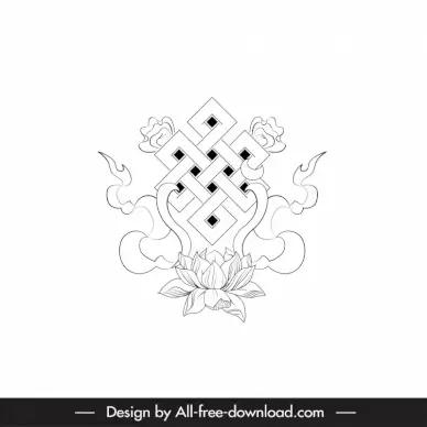 buddhism symbol icon symmetric lotus ribbon outline
