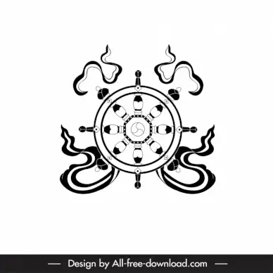   buddhism wheel of life icon black white symmetric outline