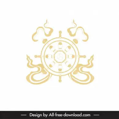 buddhism wheel symbol icon flat dynamic symmetrical outline