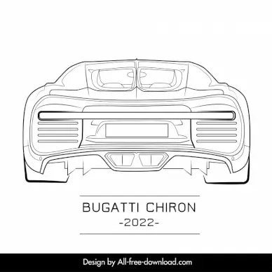 bugatti chiron 2022 car model advertising template handdrawn back view outline