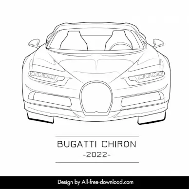 bugatti chiron 2022 car model icon black white handdrawn front view outline