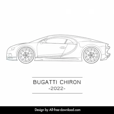 bugatti chiron 2022 car model icon black white handdrawn side view outline