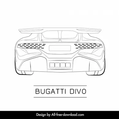 bugatti divo car model icon flat black white handdrawn back view outline