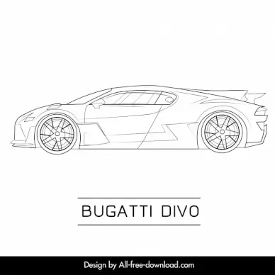 bugatti divo car model icon flat black white handdrawn side view outline