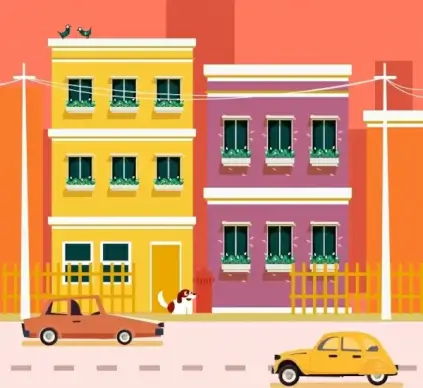 buildings facade background colorful cartoon design