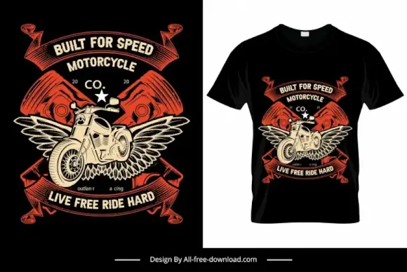 built for speed motorcycle tshirt template classical motorbike wings ribbon decor