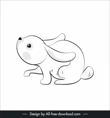 bunny icon flat black white handdrawn cartoon outline 