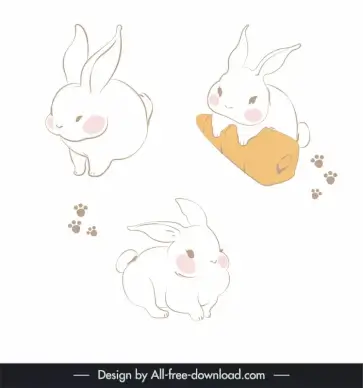 bunny icons flat cute handdrawn cartoon sketch