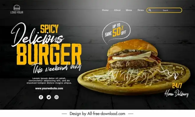 burgers advertising landing page template dark elegance 