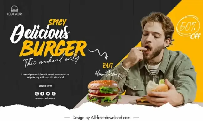 burgers discount banner template realistic contrast
