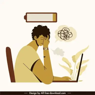 burnout conceptual icon tired man run out battery