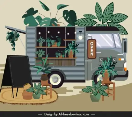 bus store decor template elegant colored vintage design