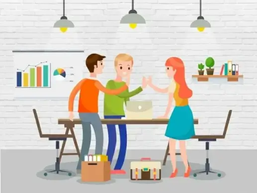 business background meeting theme colored cartoon characters