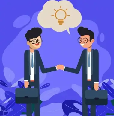 business background men shaking hands icon cartoon characters