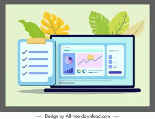 business background template laptop sketch colorful flat design