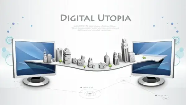 technology background screens buildings bridge connection 3d sketch