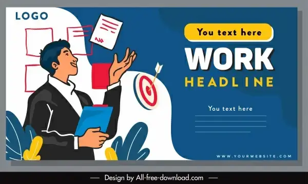 business banner staff work elements sketch classic handdrawn