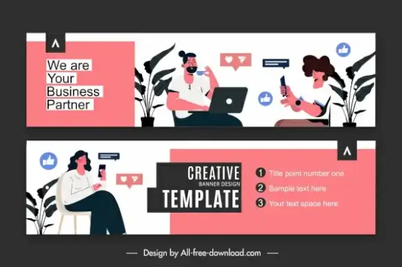 business banner template staffs communication elements sketch