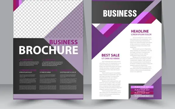 business brochure design with violet checkered illustration
