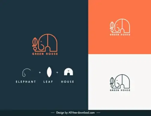 business card decor elements flat handdrawn elephant sketch