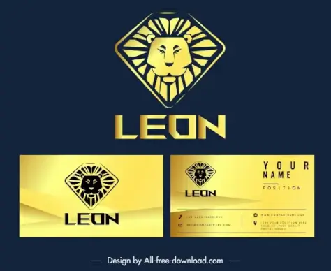 business card logo template golden lion face sketch